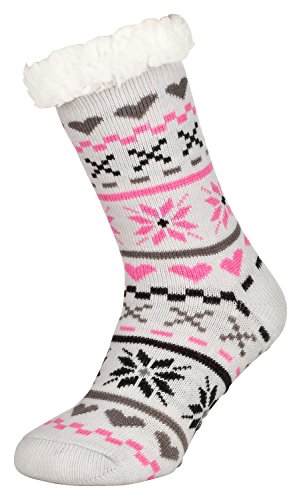 Tobeni 1 Paar Damen Hüttensocken ABS Socken Kuschelsocken mit Anti-Rutsch Noppen Sohle Grösse One Size Farbe Love Silber von Tobeni