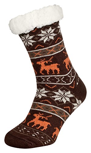 Tobeni 1 Paar Damen Hüttensocken ABS Socken Kuschelsocken mit Anti-Rutsch Noppen Sohle Grösse One Size Farbe Deer Dunkelbraun von Tobeni