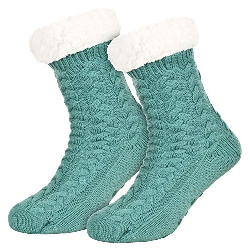 Tobeni 1 Paar Damen Hüttensocken ABS Socken Kuschelsocken mit Anti-Rutsch Noppen Sohle Farbe Mint-Grün Grösse One Size von Tobeni