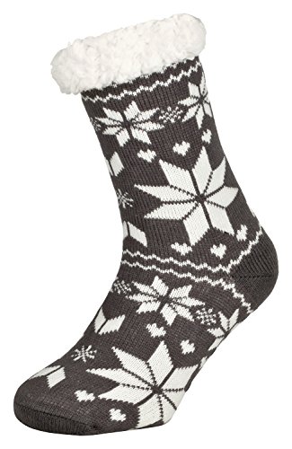 Tobeni 1 Paar Damen Hüttensocken ABS Socken Kuschelsocken mit Anti-Rutsch Noppen Sohle Grösse One Size Farbe Eiskristall Anthrazit von Tobeni