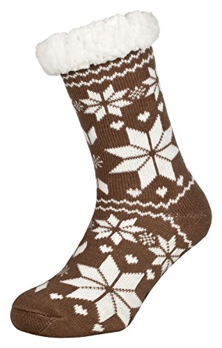 Tobeni 1 Paar Damen Hüttensocken ABS Socken Kuschelsocken mit Anti-Rutsch Noppen Sohle Grösse One Size Farbe Eiskristall Braun von Tobeni