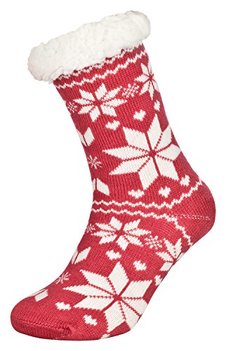 Tobeni 1 Paar Damen Hüttensocken ABS Socken Kuschelsocken mit Anti-Rutsch Noppen Sohle Grösse One Size Farbe Eiskristall Erdbeer-Rot von Tobeni