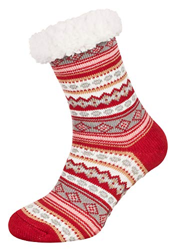 Tobeni 1 Paar Damen Hüttensocken ABS Socken Kuschelsocken mit Anti-Rutsch Noppen Sohle Grösse One Size Farbe Ethno Rot von Tobeni