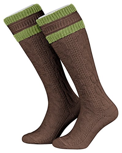 Tobeni 1 Paar Herren Trachtensocken Trachtenstrümpfe Kniestrümpfe Wolle lang mit Umschlag, 45-46, Braun - Gras von Tobeni