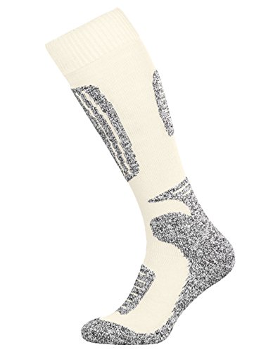 Tobeni 2 Paar Damen Herren Skisocken Funktionssocken Snowboardsocken Winter-Socken Unisex Farbe Wollweiss-Grau Grösse 43-46 von Tobeni