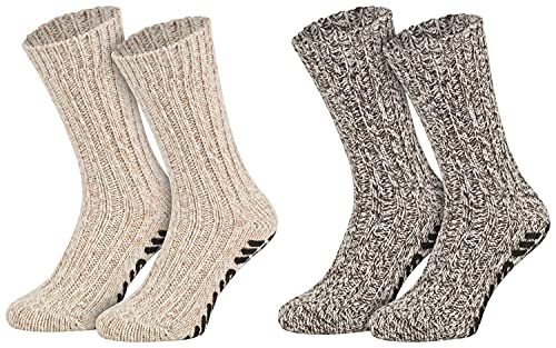Tobeni 2 Paar Stopper-Socken mit Schafwolle Herren mit rutschfester ABS-Sohle Kuschel-Socken ohne drückende Naht Farbe Braun Natur Grösse 47-50 von Tobeni