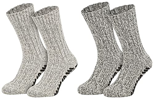 Tobeni 2 Paar Stopper-Socken mit Schafwolle Herren mit rutschfester ABS-Sohle Kuschel-Socken ohne drückende Naht Farbe Grau-Töne Grösse 43-46 von Tobeni