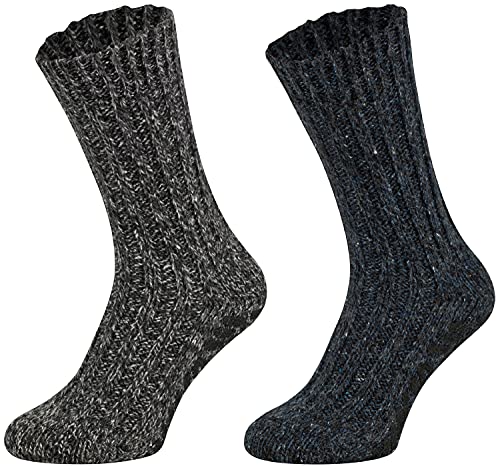 Tobeni 2 Paar Stopper-Socken mit Schafwolle für Damen mit rutschfester ABS-Sohle Kuschel-Socken ohne drückende Naht Farbe Anthrazit-Marine 35-38 von Tobeni