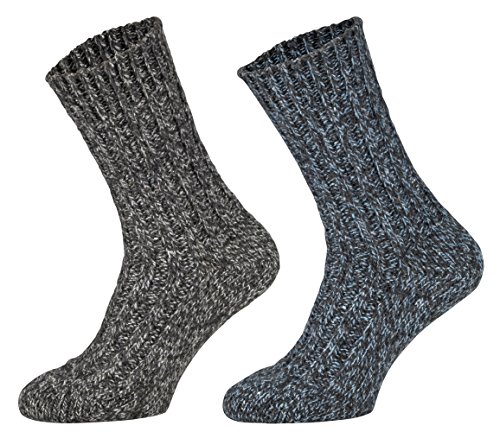 Tobeni 4 Paar warme Damen Herren Norweger Socken Wintersocken Schafwollsocken vorgewaschen Unisex Farbe 2x Anthrazit 2x Marine Grösse 43-46 von Tobeni