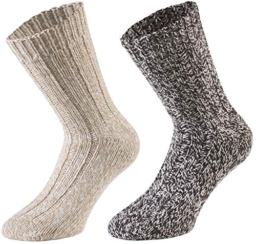 Tobeni 4 Paar warme Damen Herren Norweger Socken Wintersocken Schafwollsocken vorgewaschen Unisex Farbe Natur-Töne Grösse 39-42 von Tobeni