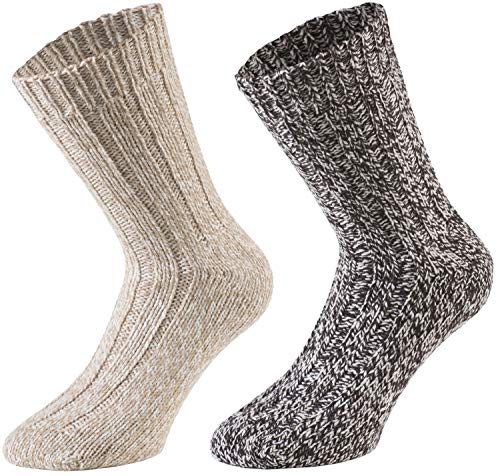 Tobeni 4 Paar warme Damen Herren Norweger Socken Wintersocken Schafwollsocken vorgewaschen Unisex Farbe Natur-Töne Grösse 35-38 von Tobeni