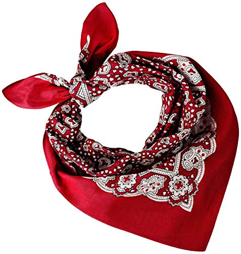 Tobeni 548 Damen Herren Nickituch Kopftuch Bandana Halstuch Baumwolle Unisex Farbe Paisley Rot Grösse 54 cm x 54 cm von Tobeni