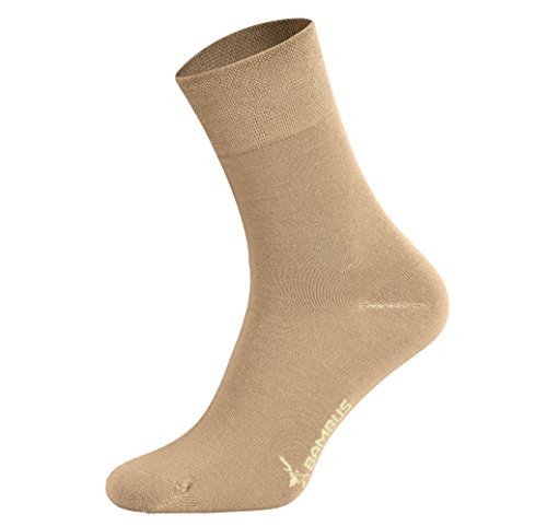 Tobeni 6 Paar Bambussocken ohne Gummi Unisex Bambus Business-Socken für Damen und Herren Farbe Beige Grösse 35-38 von Tobeni