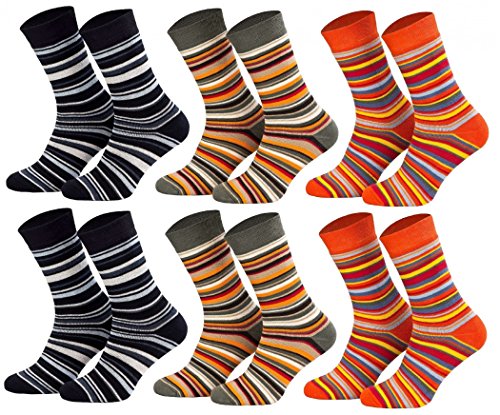 Tobeni 6 Paar Kindersocken Ringel mit Frotteefutter Thermo Socken bunt grün orange blau Farbe 2x Marine 2x Khaki 2x Terrakotta Grösse 23-26 von Tobeni