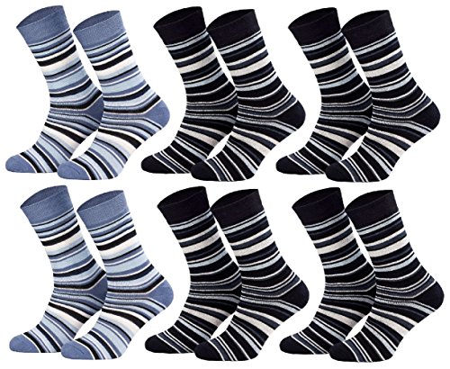 Tobeni 6 Paar Kindersocken Ringel mit Frotteefutter Thermo Socken für Jungen und Mädchen bunt blau Farbe 2x Jeans 4x Marine Grösse 35-38 von Tobeni