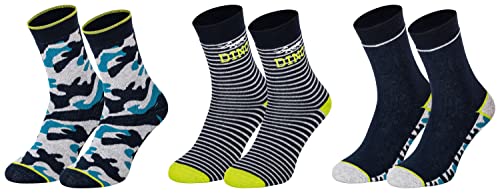 Tobeni 6 Paar Kindersocken mit Frotteefutter Thermo Socken für Jungen und Mädchen bunt blau Farbe Camouflage-Dino-Blau Grösse 23-26 von Tobeni