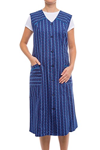 Tobeni Damen Kittelschürze Knopf-Kittel lang in 100% Baumwolle ohne Arm mit Taschen Farbe Design 12 Grösse 50 von Tobeni
