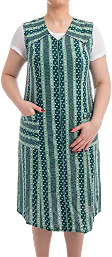 Tobeni Damen Kittelschürze lang mit Reissverschluss und Taschen ohne Arm 100% Baumwolle Farbe Design 38 von Tobeni