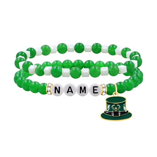 Tobestu 2 Stück Grünes Weiß Chalcedon Armband für St. Patrick's Day Feiernde | Personalisierte Namens- und Accessoire DIY Armbänder | Irische St. Patrick's Day Schmuck | YS5660 von Tobestu