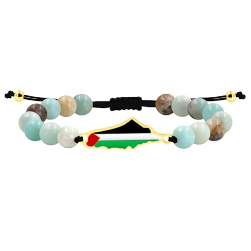 Tobestu Amazonit Naturstein Perlen Armband - Handgemachter Palästina Karte Charm Schmuck YA6029 von Tobestu