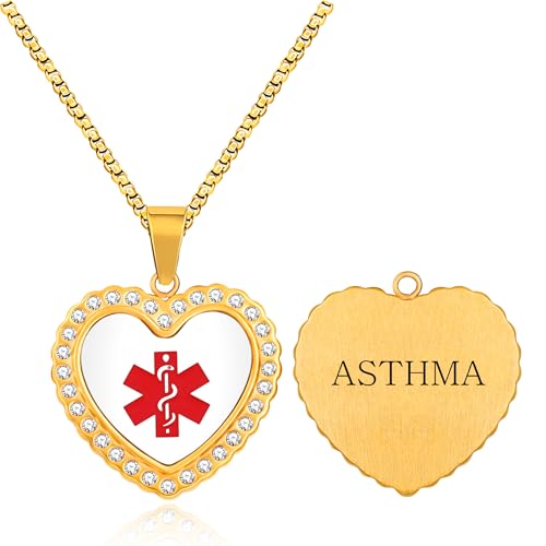 Tobestu Asthma Alarm Medizinische Halskette – Goldplattierter Herzanhänger mit rotem Symbol für Senioren YA5221 Tobestu Asthma Alarm Medizinische Halskette – Goldplattierter Herzanhänger mit rotem Symbol für Senioren YA5221 von Tobestu