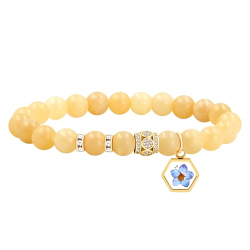 Tobestu Beige-Jade-Armband mit sechseckigem lila geprägtem Anhänger – Von Glaube statt Angst inspiriertes Senfkorn-Schmuckstück YS5485 von Tobestu