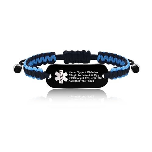 Tobestu Blaue Schwarze DIY Personalisierte Medizinische Alarm Armbänder - Anpassbares Notfall Gesundheits-ID Armband YS5833 von Tobestu