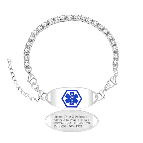 Tobestu Blaues Medizinisches Symbol DIY Armband - Anpassbare Gravierbare Tennis Kette Gesundheits-ID Schmuck YA6003 von Tobestu