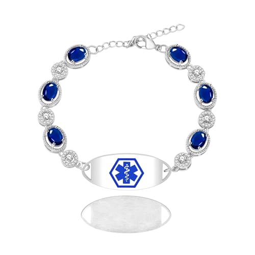 Tobestu DIY Graviertes Medizinisches Armband – Anpassbarer ovaler Zirkonia Medizinischer Alarm-Schmuck – YA5732 von Tobestu