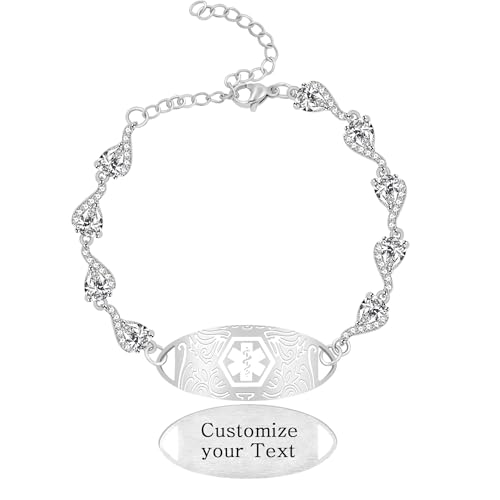 Tobestu DIY Individuell gestaltetes Medizinisches Notfallarmband – Personalisierter Gravurtext Herz-Kristallschmuck YA5726 von Tobestu