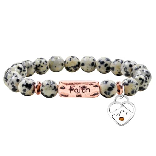 Tobestu Dalmatiner Steinperlen Glaubensarmband für Männer und Frauen | Herz-Berg-Design-Anhänger | Senfkorn-Armbänder für den Alltag | Y4108 von Tobestu