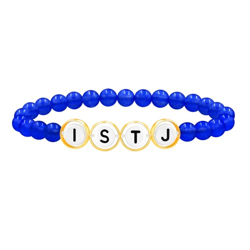 Tobestu Dunkelblau ISTJ Perlenarmband - Chalcedon-Achat-Perlen - Statement-Stimmungsschmuck - YA5886 von Tobestu