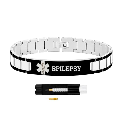 Tobestu Edelstahl-ID-Armband für Epilepsie | Graviertes Notfallarmband für Männer | Personalisierter Medic-Ausweis | Inkl. Link-Entferner Y5310 von Tobestu
