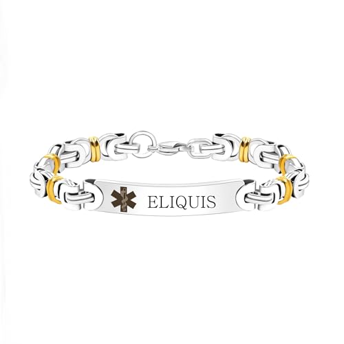 Tobestu Eliquis Medizinisches Armband – Herren Gesundheits-Alarm Medizinisches ID Schmuck – Wasserdichtes Edelstahl-Design YA4780 von Tobestu
