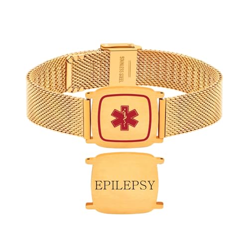 Tobestu Epilepsie-Medizinarmband - Vergoldetes Edelstahl-Gesundheitswarn-Identitätsschmuck YA6040 von Tobestu