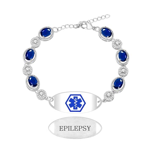 Tobestu Epilepsie Medizinisches Alarmarmband – Ovaler blauer Zirkonia Notfall-ID-Schmuck – YA5732 von Tobestu