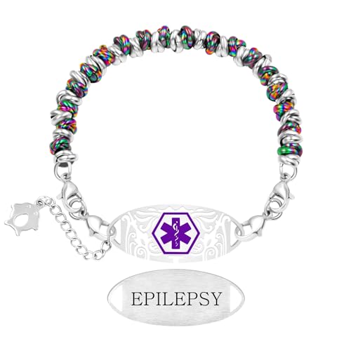 Tobestu Epilepsie-Notfall-Medizinarmband mit bunten und weißen Kreisgliedern – Stilvolles und komfortables Accessoire YA5541 von Tobestu