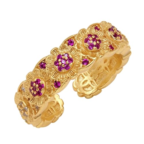 Tobestu Fuchsia und Weiß Zirkonia Sonnenblumen Ring - Eleganter Breiter Band Akzente Party Statement Schmuck YA6253 von Tobestu