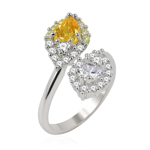 Tobestu Gelb & Weiß Herz Ring - Damen Doppelblatt Cocktail Zirkonia Minimalistischer Modeschmuck Y5321 von Tobestu