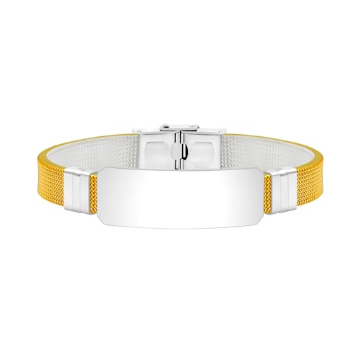 Tobestu Goldenes PVC-ID-Manschettenarmband – Weiße Gravurplatte – Wiederverwendbares Anpassbares Armband für Damen – YA5667 von Tobestu