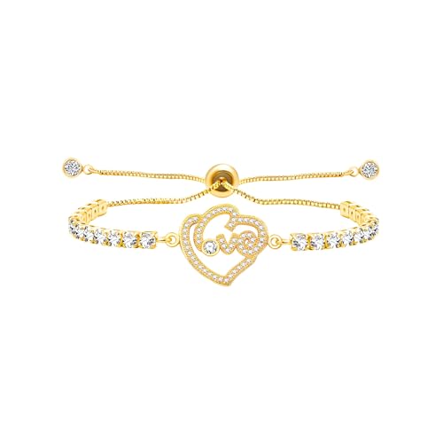 Tobestu Goldplattierte Tennisarmbänder mit Hohlherz-Anhänger - Verstellbares Armband für den Muttertag oder den Alltag - YA5526 Tobestu Goldplattierte Tennisarmbänder mit Hohlherz-Anhänger - Verstellbares Armband für den Muttertag oder den Alltag - YA5526 von Tobestu