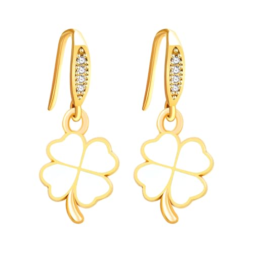 Tobestu Goldplattierte Weiße Glücks Kleeblatt Dangle Ohrringe - St. Patrick's Day Schmuck für Frauen - Irische Feiertags Accessoires für Feiern - YA5720 von Tobestu