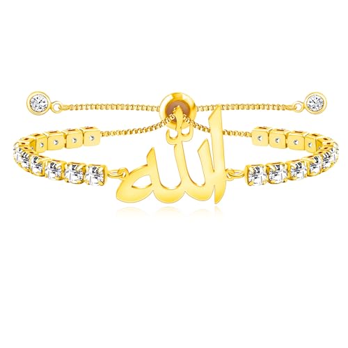 Tobestu Goldplattiertes Allah-Symbol Tennisarmband – Verstellbares Zirkonia-Armband Ideal für den täglichen Gebrauch oder formelle Anlässe YA4963 von Tobestu