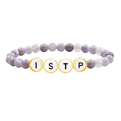 Tobestu Grau ISTP Perlenarmband - Chalcedon Naturstein - Stimmungsenergie-Typ Buchstabenschmuck YA5886 von Tobestu