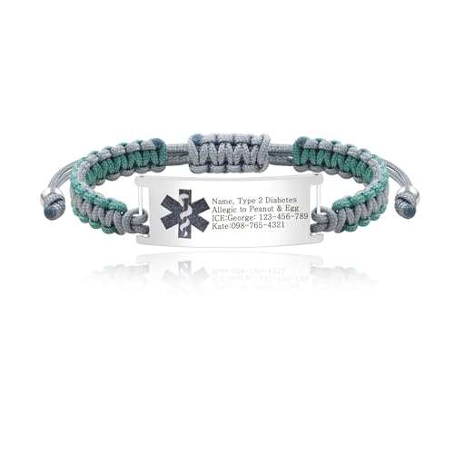 Tobestu Graue Grüne DIY Personalisierte Medizinische Alarm Armbänder - Graviertes Personalisiertes Gesundheits-ID Armband YS5833 von Tobestu