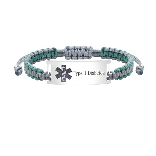 Tobestu Graue Grüne Typ1 Diabetes Medizinische Alarm Armbänder - Verstellbares Gesundheits-ID Armband YS5833 von Tobestu