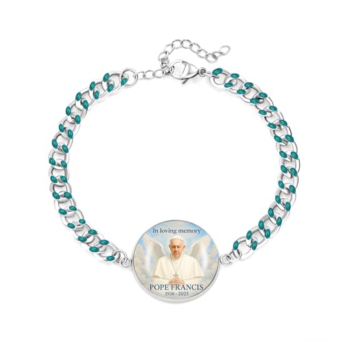 Tobestu Grünes Emaille-Kubanisches Kettenarmband mit Papstanhänger – Verstellbares katholisches Herrenarmband YA5960 Tobestu Grünes Emaille-Kubanisches Kettenarmband mit Papstanhänger – Verstellbares katholisches Herrenarmband YA5960 von Tobestu