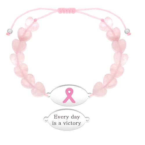 Tobestu Jeder Tag Ist Ein Sieg Rosenquarz Herz Armband - Pink Ribbon Motivationales Schmuck für Brustkrebs-Bewusstsein YA6219 von Tobestu