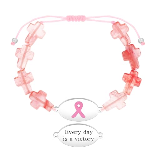 Tobestu Jeder Tag Ist Ein Sieg Verstellbares Wassermelonenstein Kreuz Armband - Brustkrebs-Bewusstseins-Symbol Schmuck YA6219 von Tobestu