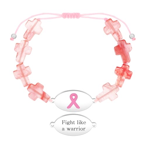 Tobestu Kämpfe Wie Ein Krieger Verstellbares Wassermelonenstein Kreuz Perlen Armband - Survivor Pink Ribbon Schmuck YA6219 von Tobestu